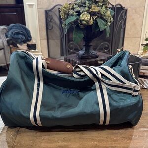 Prince Teal Duffel Bag with navy and cream Striped Straps